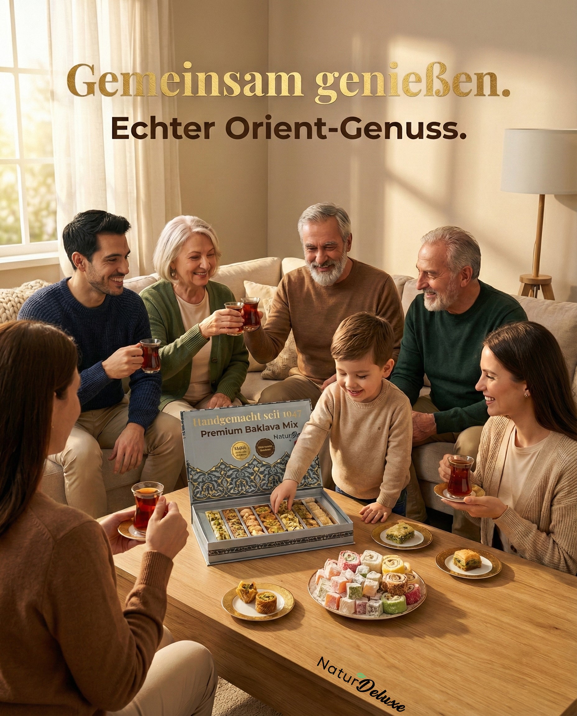 Premium Baklava Mix – 7 Sorten – Handgemacht seit 1947 – Orientalische Pistazien Baklava Geschenkbox – Frisch – Ohne Gentechnik, Ohne künstliche Zusätze, Halal – 400g