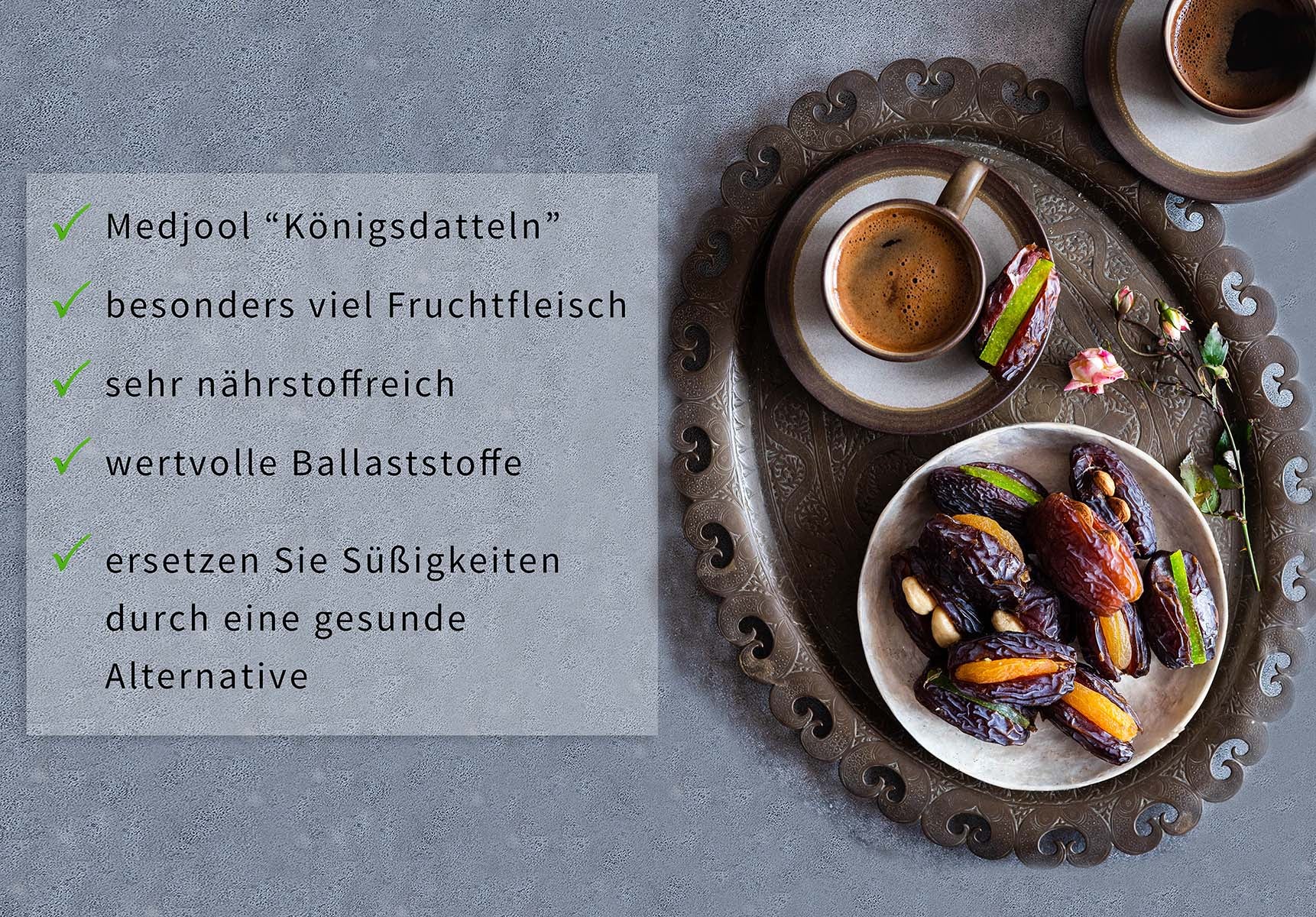 Gefüllte Medjoul Datteln – Premium Geschenkkorb mit Walnüssen, Mandeln & Cashews, 400 g (Kopie)