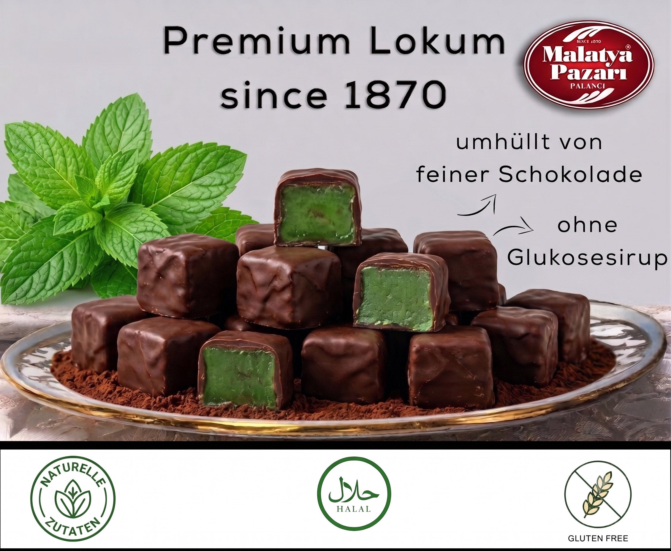 Minz Lokum mit feinstem Schokoüberzug in edler Geschenkbox (200g)