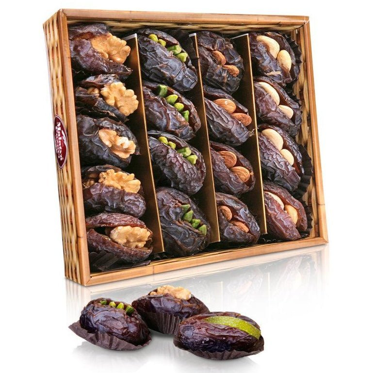 aufbewahrung datteln Gefüllte Medjoul Datteln – Premium Geschenkkorb mit Walnüssen, Mandeln