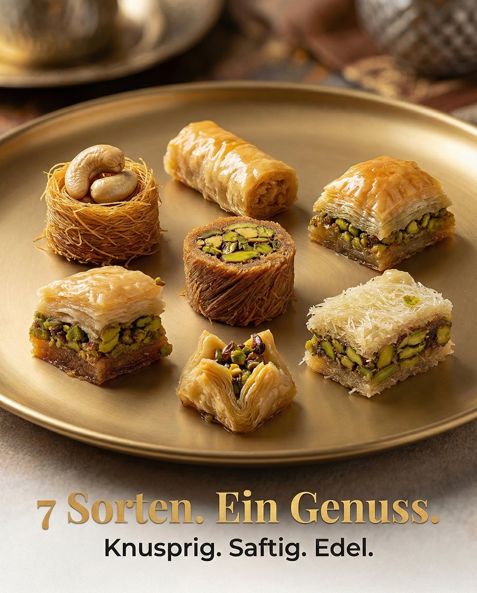 Premium Baklava Mix – 7 Sorten – Handgemacht seit 1947 – Orientalische Pistazien Baklava Geschenkbox – Frisch – Ohne Gentechnik, Ohne künstliche Zusätze, Halal – 400g