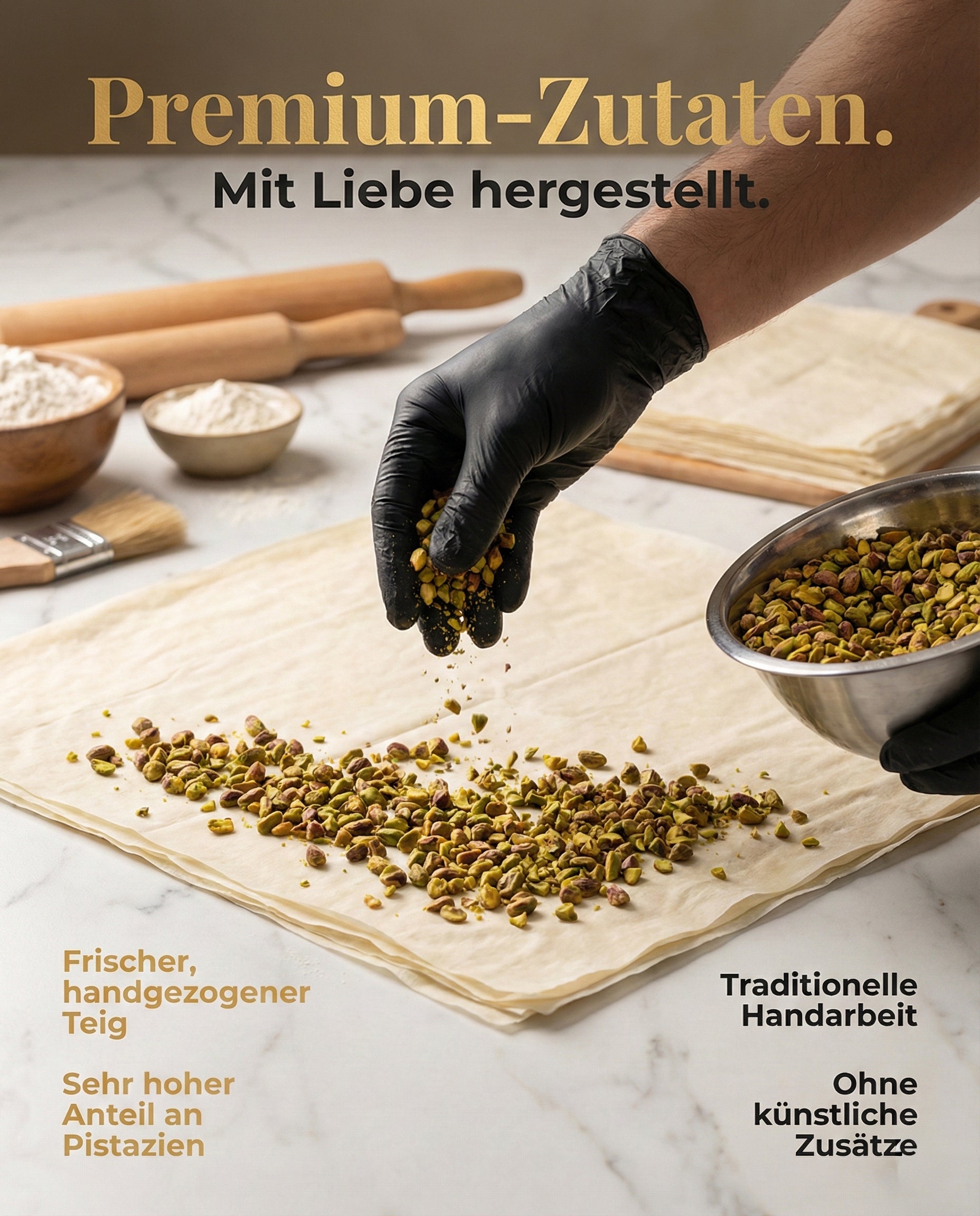 Premium Baklava Mix – 7 Sorten – Handgemacht seit 1947 – Orientalische Pistazien Baklava Geschenkbox – Frisch – Ohne Gentechnik, Ohne künstliche Zusätze, Halal – 400g