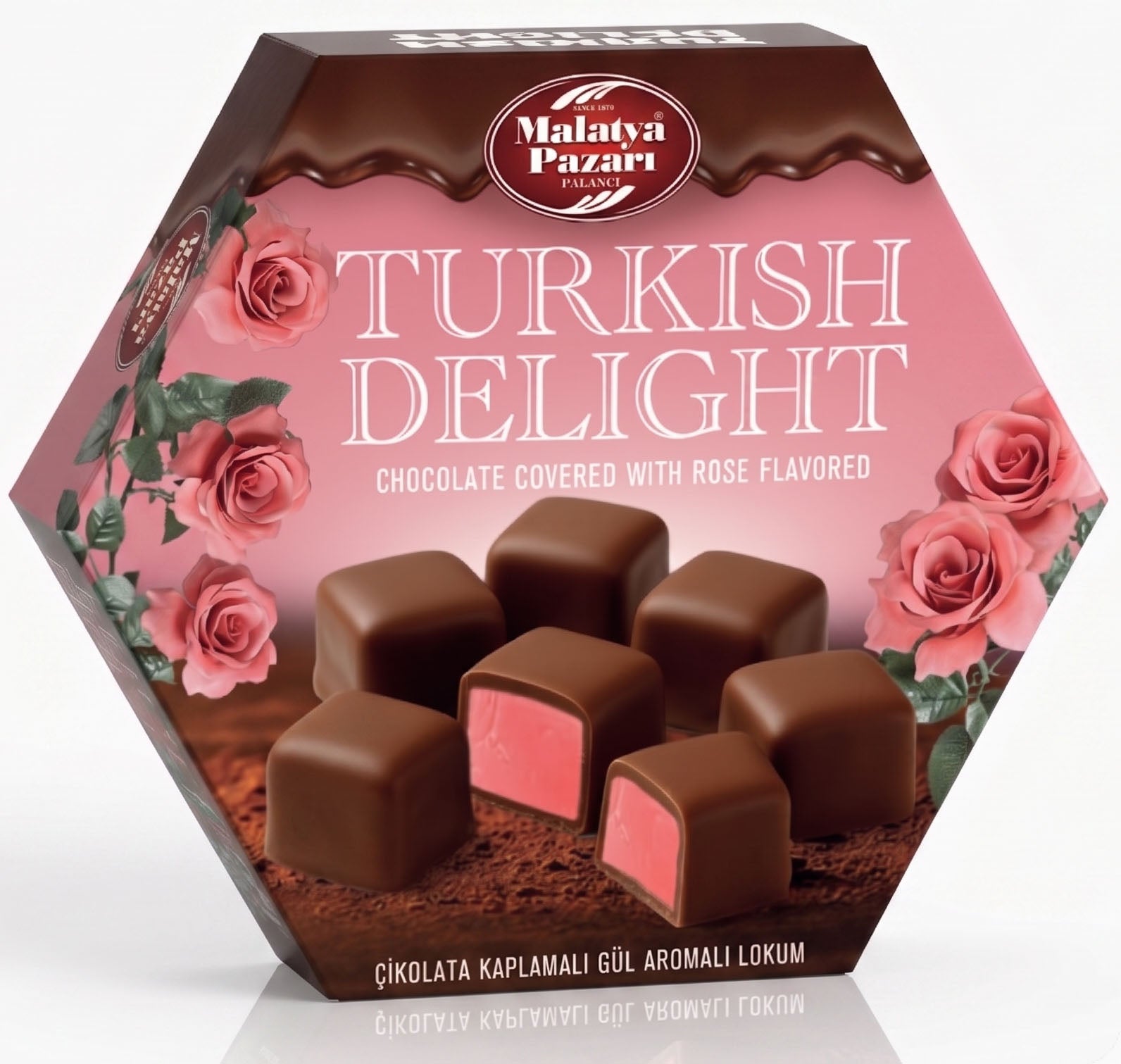 Rosen Lokum mit feinstem Schokoüberzug in edler Geschenkbox (200g)