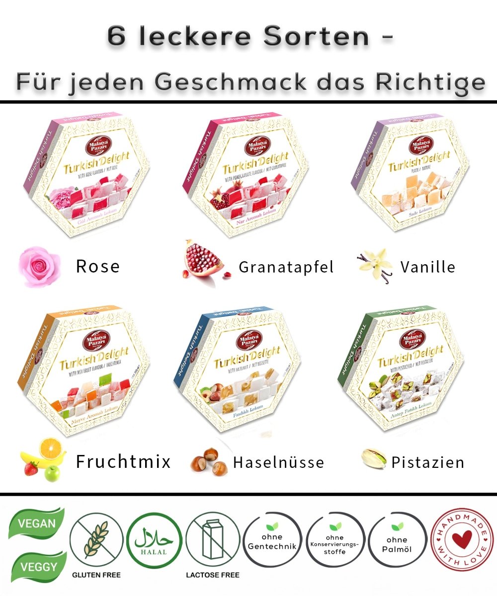 Hexagon Lokum mit Haselnüssen und Vanilla - 250 gr - Naturdeluxe